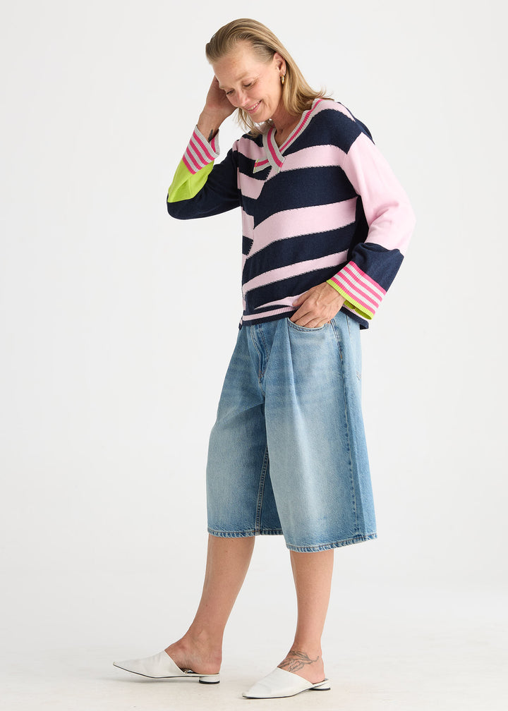 Zaket &amp; Plover Crazy Stripe Vee Sweater