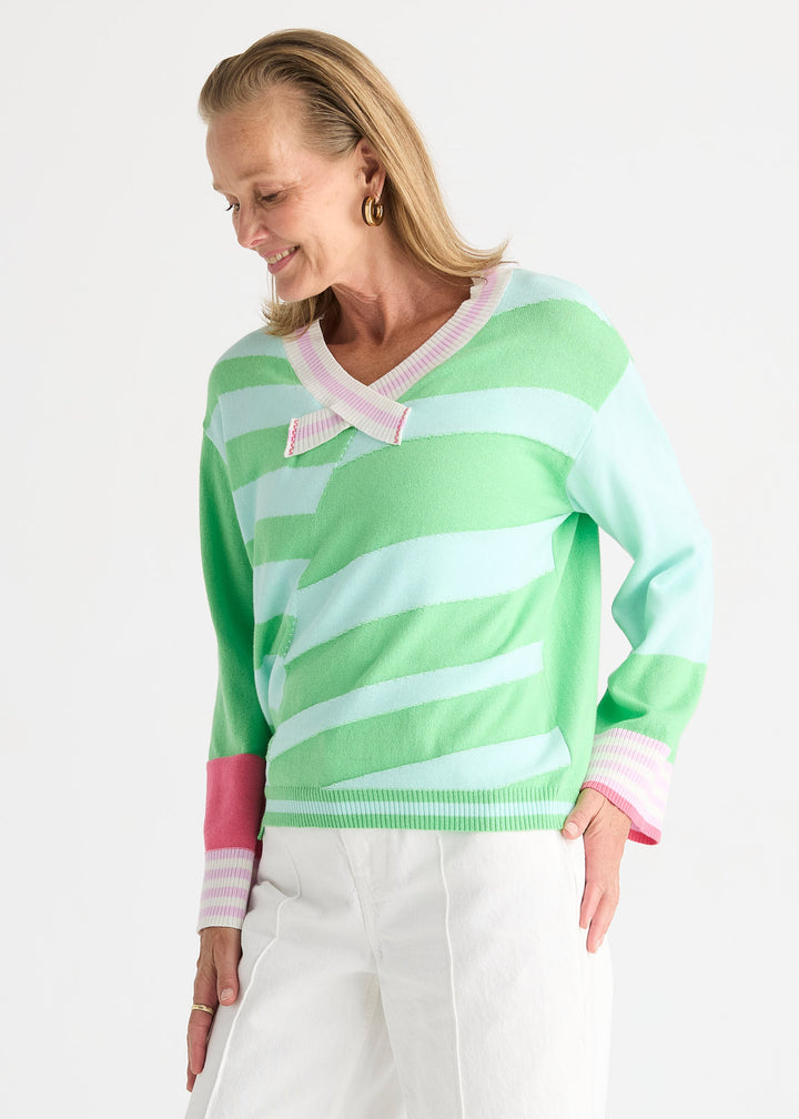 Zaket &amp; Plover Crazy Stripe Vee Sweater