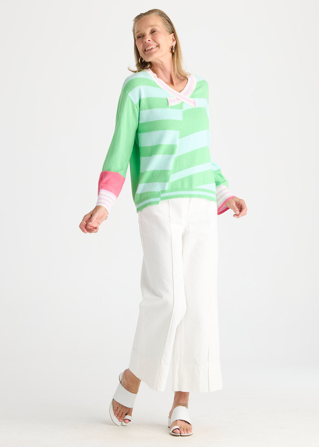 Zaket &amp; Plover Crazy Stripe Vee Sweater