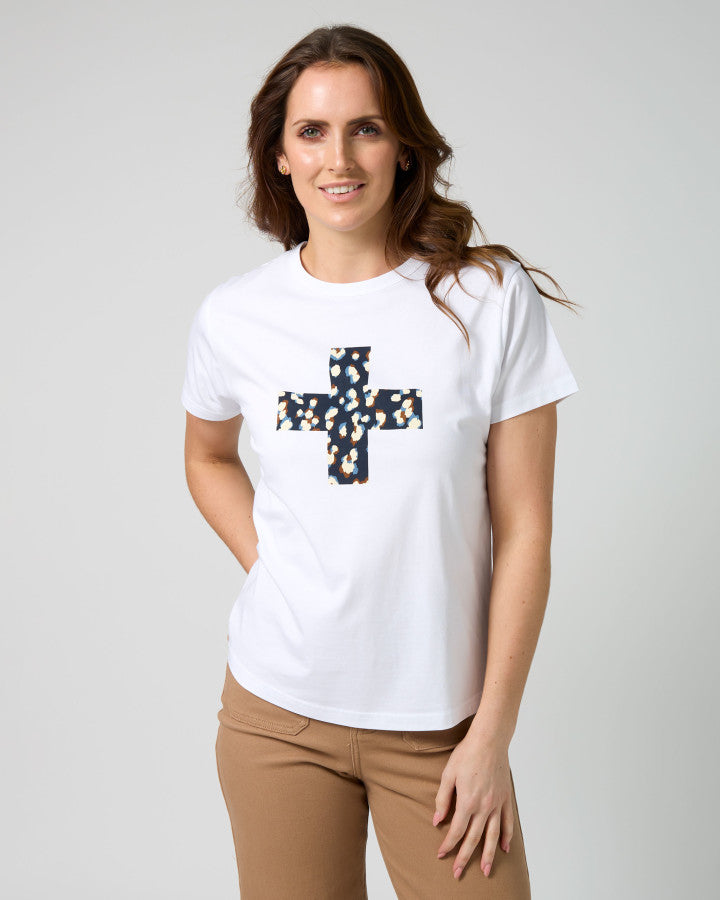 Stella & Gemma Ace Tee White Leopard Cross