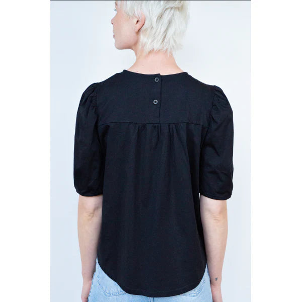 White on Black Button Back Tee