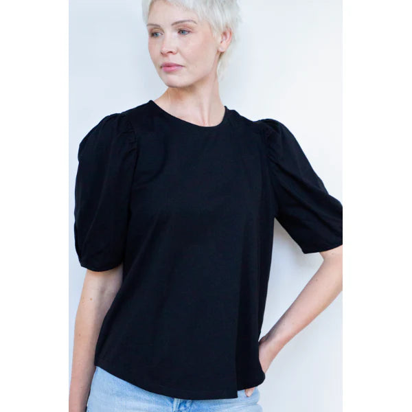White on Black Button Back Tee