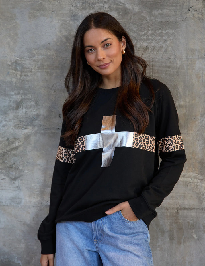 Stella &amp; Gemma Classic Sweatshirt Silver Cross Leopard