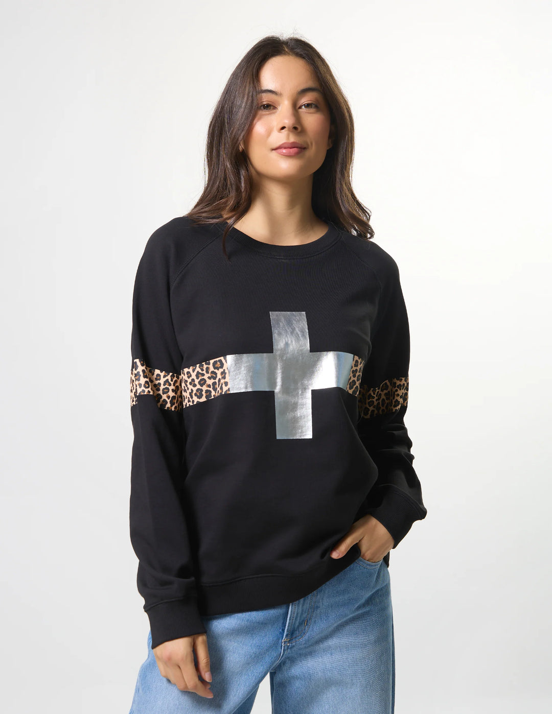 Stella &amp; Gemma Classic Sweatshirt Silver Cross Leopard